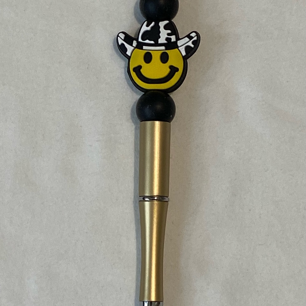 Hand Made Gold and Black Smiley Face Pen